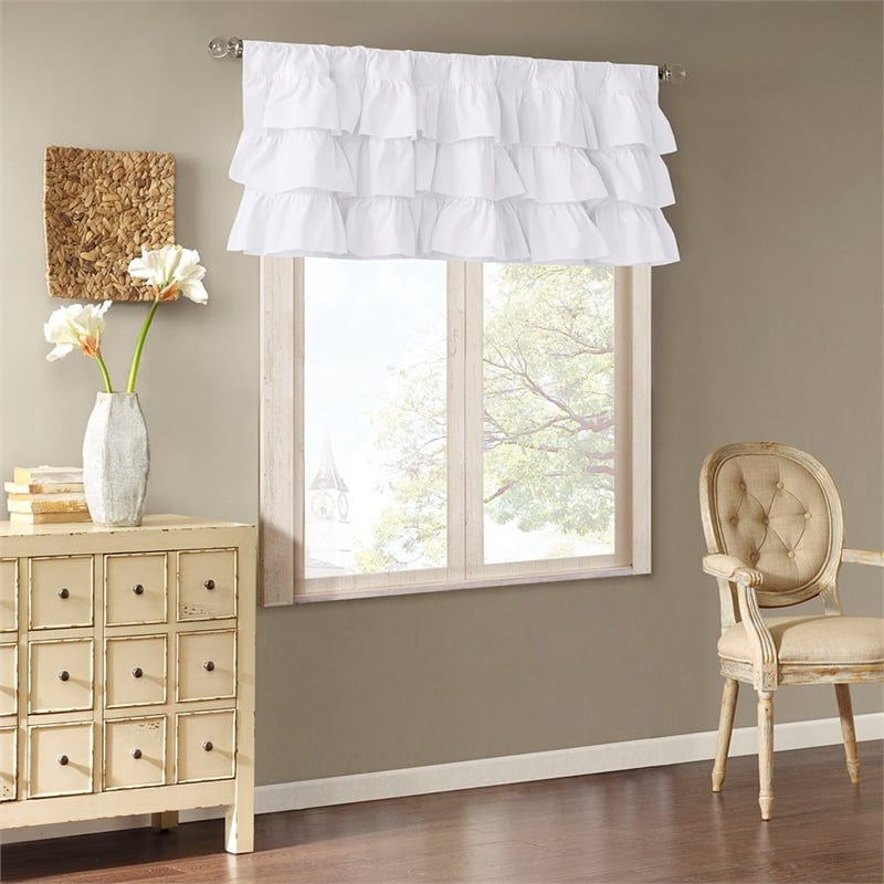 Madison Park Anna Cotton Oversized Ruffle Valance in White 50 x 18