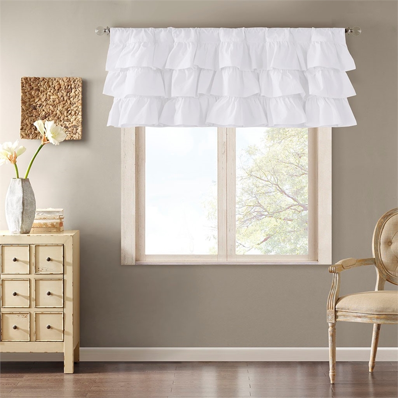 Madison Park Anna Cotton Oversized Ruffle Valance in White 50 x 18