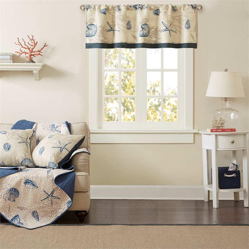 Madison Park Bayside Printed Valance in Navy 50 x 18