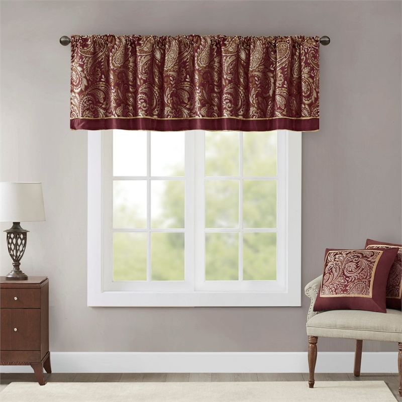 Madison Park Aubrey Jacquard Window Valance in Burgundy 50 X 18