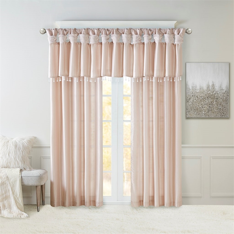 Madison Park Emilia Twist Tab Lined Window Curtain in Blush 50x120