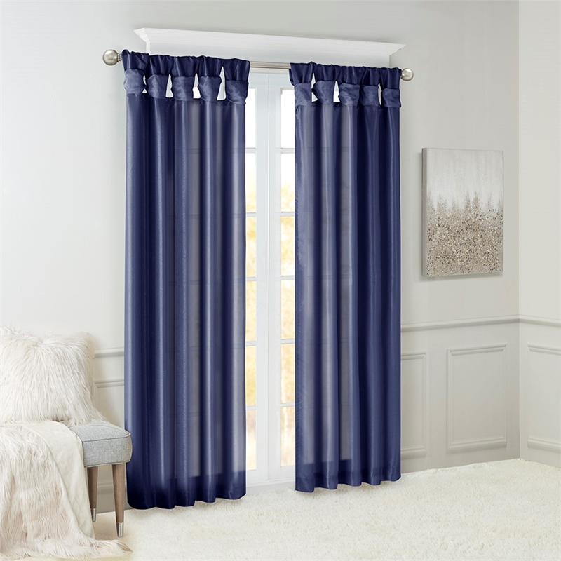 Madison Park Emilia Twist Tab Lined Window Curtain in Navy 50x84