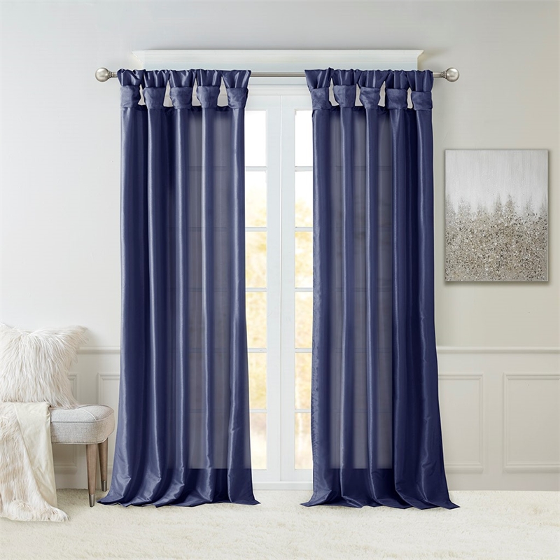 Madison Park Emilia Twist Tab Lined Window Curtain in Navy 50x84