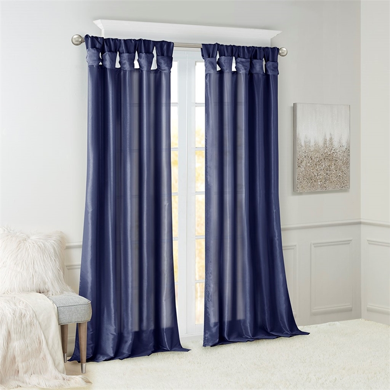 Madison Park Emilia Twist Tab Lined Window Curtain in Navy 50x84