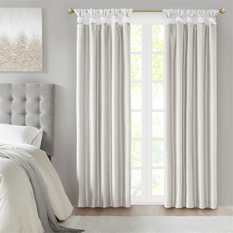 Madison Park Emilia Twist Tab Total Blackout Window Curtain in White 50x84