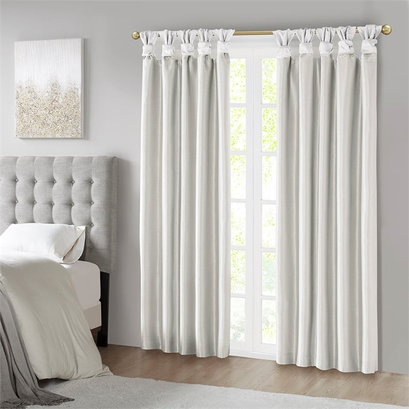 Madison Park Emilia Twist Tab Total Blackout Window Curtain in White 50x84