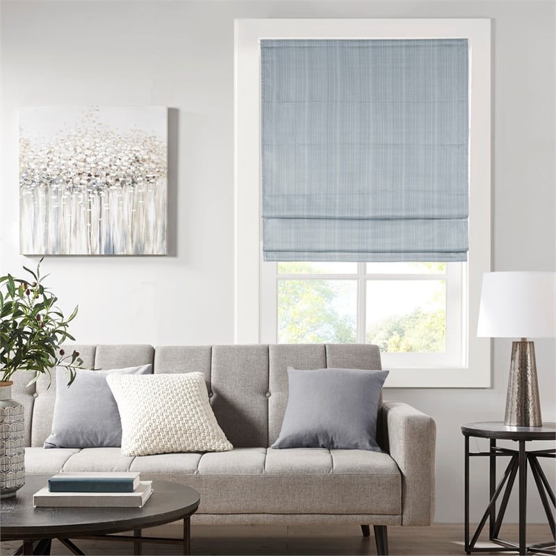 Madison Park Galen Basketweave Room Darkening Cordless Roman Shade in Blue