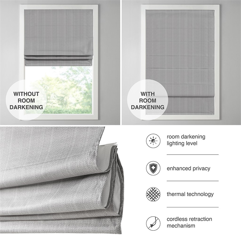Madison Park Galen Basketweave Room Darkening Cordless Roman Shade in Blue