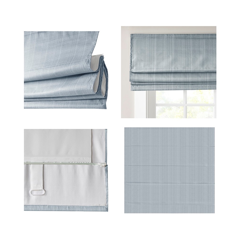 Madison Park Galen Basketweave Room Darkening Cordless Roman Shade in Blue