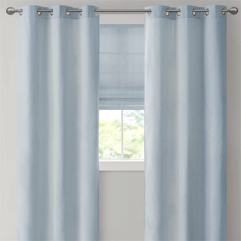 Madison Park Basketweave Room Darkening Cordless Roman Shade in Blue 33x64