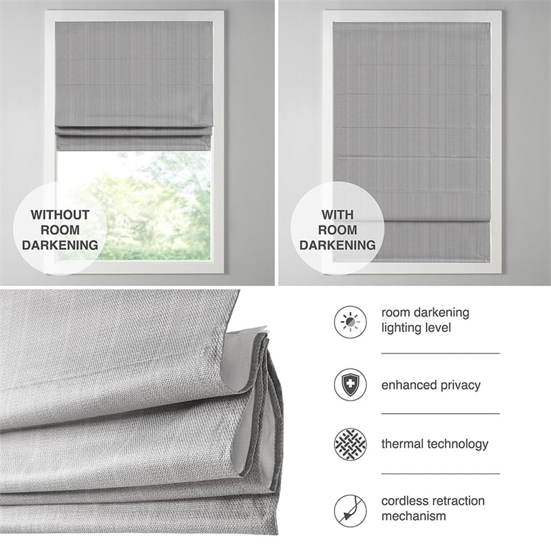 Madison Park Basketweave Room Darkening Cordless Roman Shade in Blue 33x64