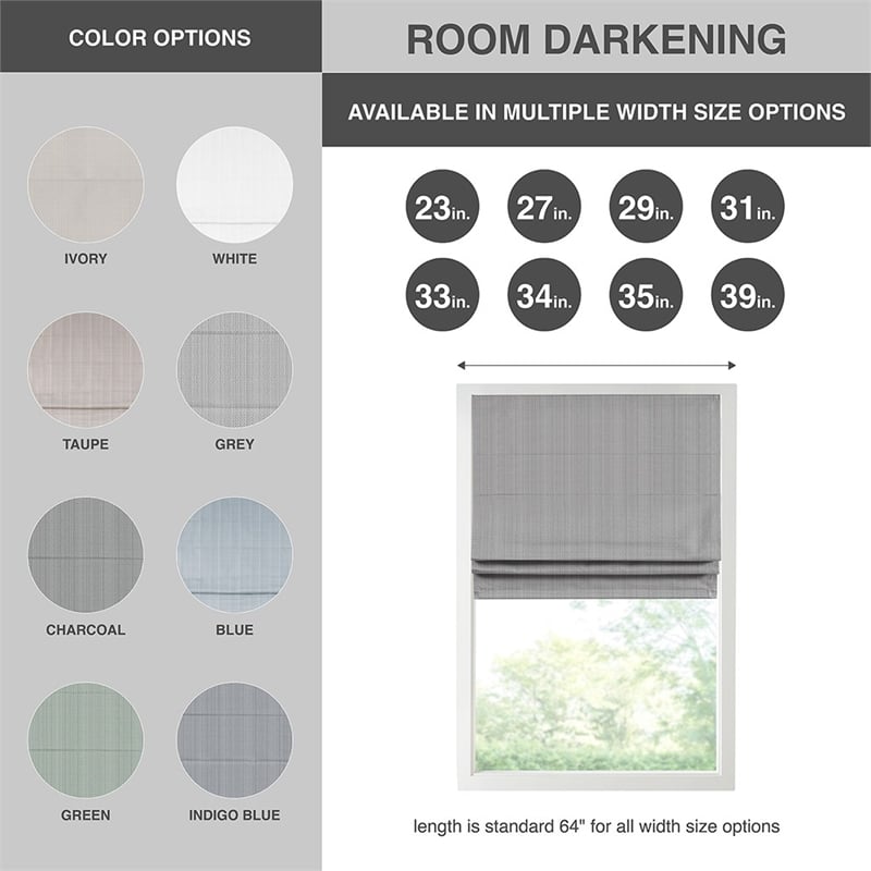 Madison Park Basketweave Room Darkening Cordless Roman Shade in Blue 33x64
