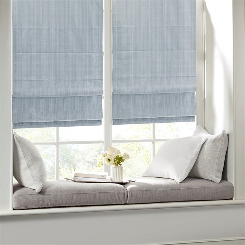 Madison Park Basketweave Room Darkening Cordless Roman Shade in Blue 33x64