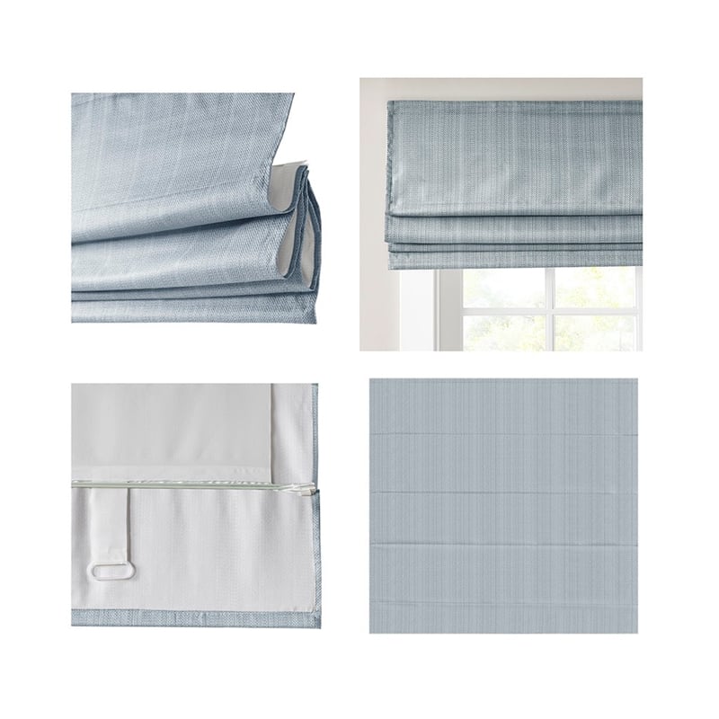 Madison Park Basketweave Room Darkening Cordless Roman Shade in Blue 33x64