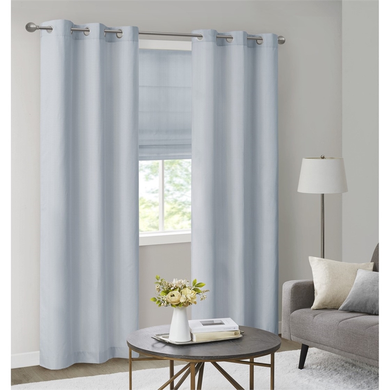 Madison Park Basketweave Room Darkening Cordless Roman Shade in Blue 35x64