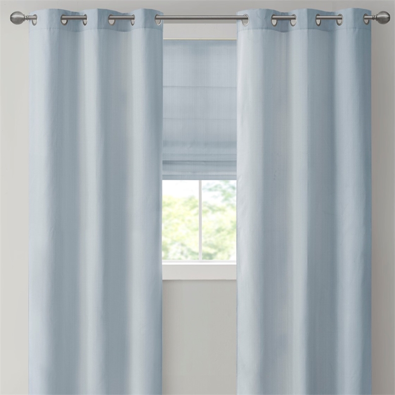 Madison Park Basketweave Room Darkening Cordless Roman Shade in Blue 35x64