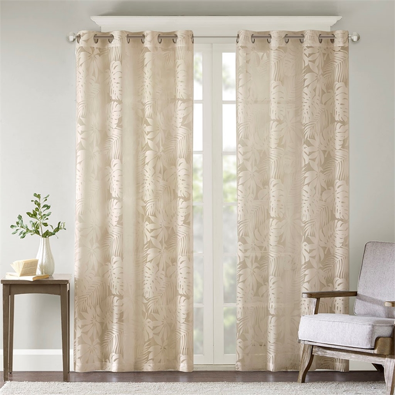 Madison Park Leilani Palm Leaf Burnout Window Sheer in Natural 50x95
