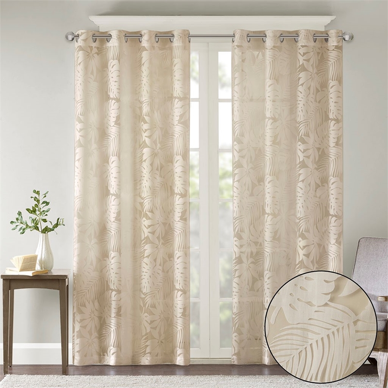 Madison Park Leilani Palm Leaf Burnout Window Sheer in Natural 50x95