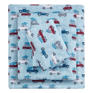 true north by sleep cozy flannel printed sheet set in blue cars queen