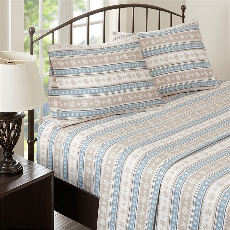 Woolrich Flannel Sheet Set in Blue Snowflake King