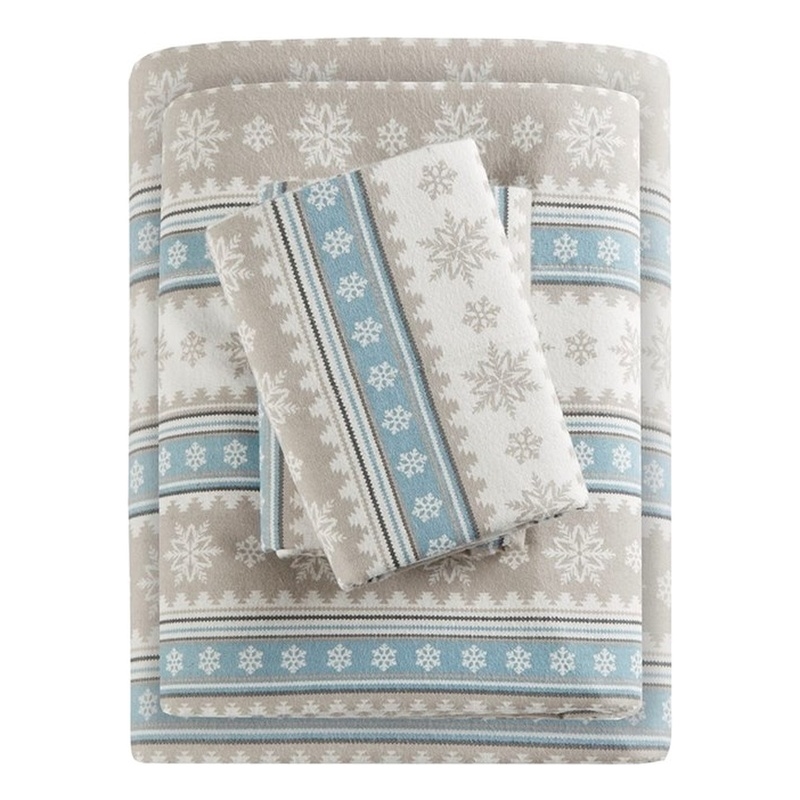 Woolrich Flannel Sheet Set in Blue Snowflake King