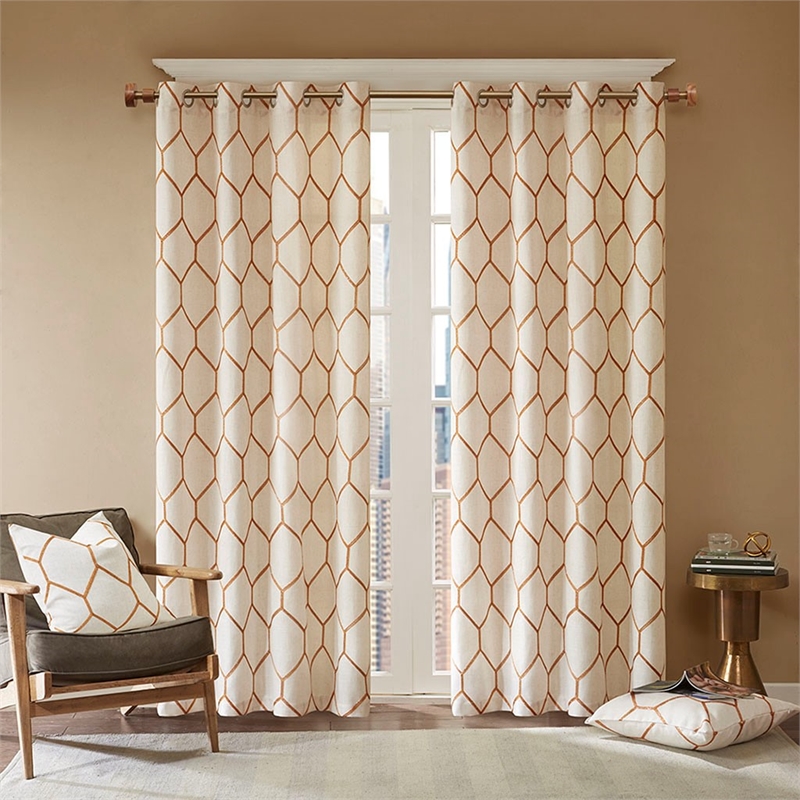 Madison Park Brooklyn Metallic Geo Embroidered Window Panel in Spice 95