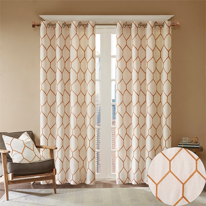 Madison Park Brooklyn Metallic Geo Embroidered Window Panel in Spice 95