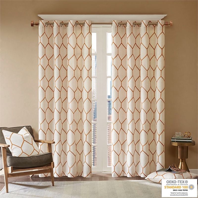 Madison Park Brooklyn Metallic Geo Embroidered Window Panel in Spice 95