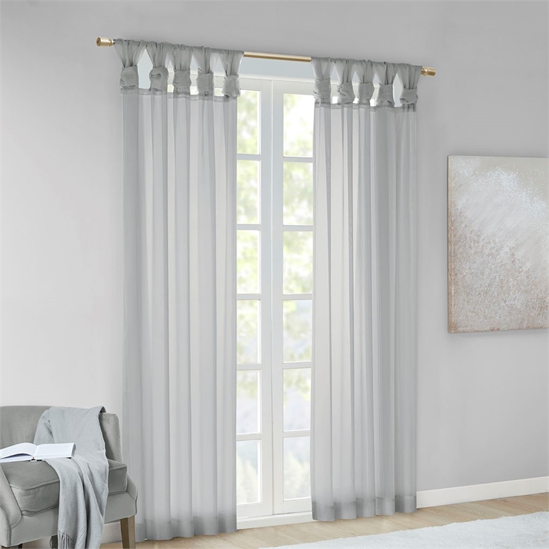 Madison Park Ceres Twist Tab Voile Sheer Window Pair in Light Grey 95
