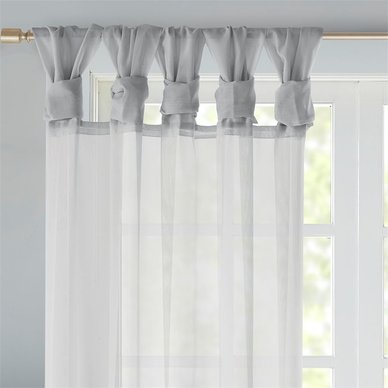 Madison Park Ceres Twist Tab Voile Sheer Window Pair in Light Grey 95