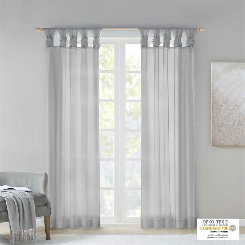 Madison Park Ceres Twist Tab Voile Sheer Window Pair in Light Grey 95