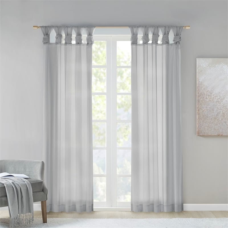 Madison Park Ceres Twist Tab Voile Sheer Window Pair in Light Grey 84