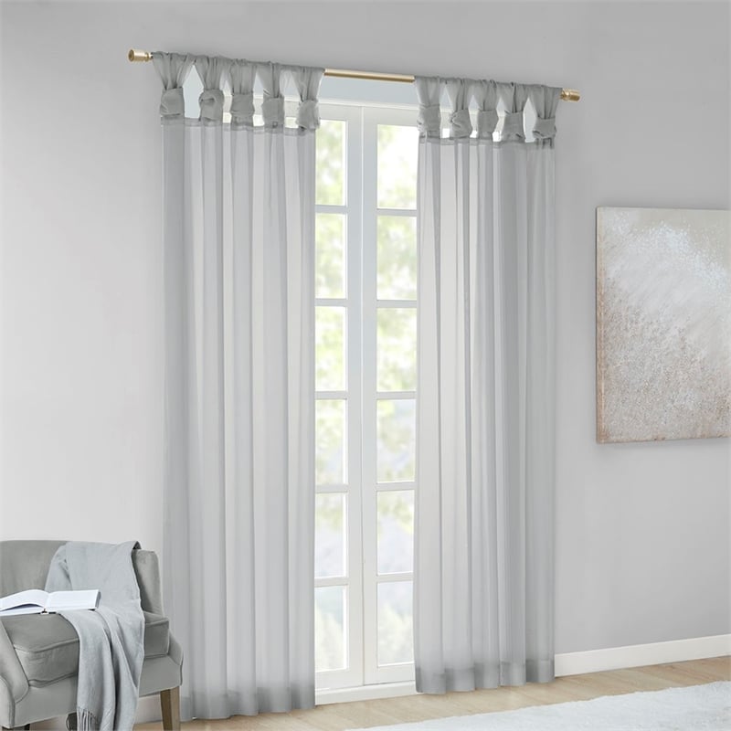 Madison Park Ceres Twist Tab Voile Sheer Window Pair in Light Grey 84