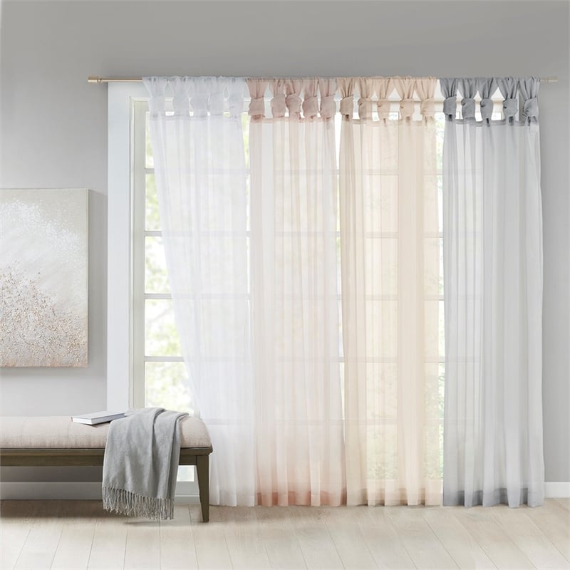 Madison Park Ceres Twist Tab Voile Sheer Window Pair in Light Grey 84