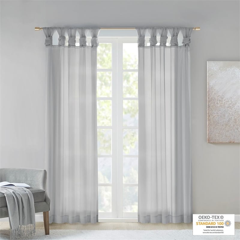 Madison Park Ceres Twist Tab Voile Sheer Window Pair in Light Grey 84