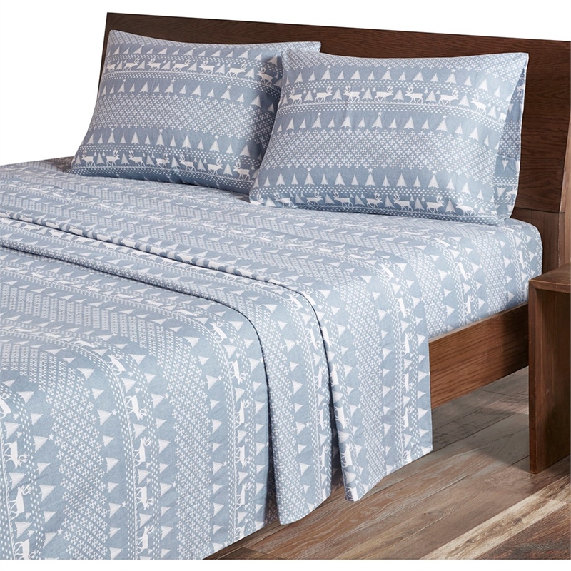 Woolrich Flannel Sheet Set in Blue Winter Frost King
