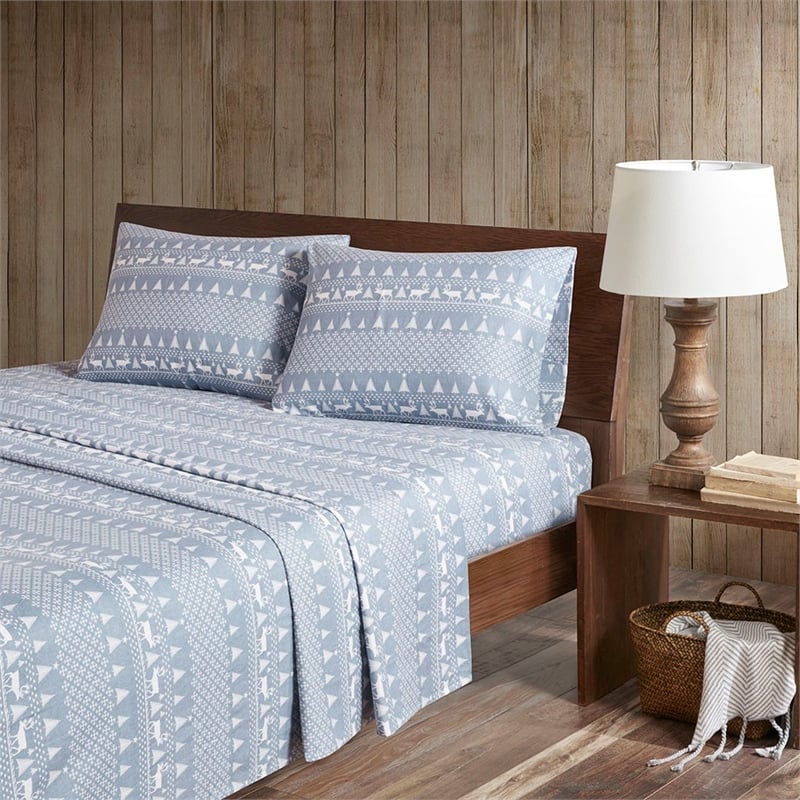 Woolrich Flannel Sheet Set in Blue Winter Frost Cal King