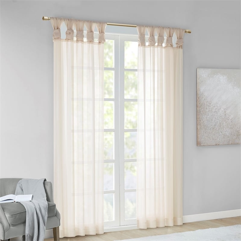 Madison Park Ceres Twisted Tab Voile Sheer Window Pair in Ivory 95