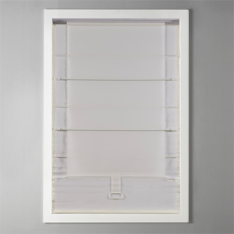 Madison Park Como Printed Faux Silk Room Cordless Roman Shade in Ivory 35x64