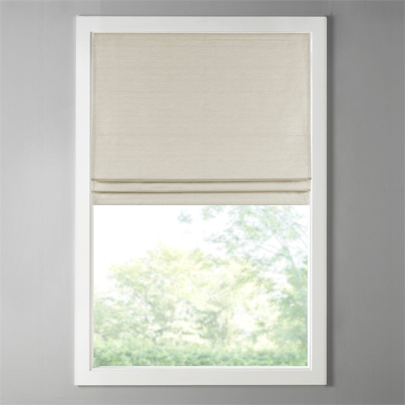 Madison Park Como Printed Faux Silk Room Cordless Roman Shade in Ivory 39x64
