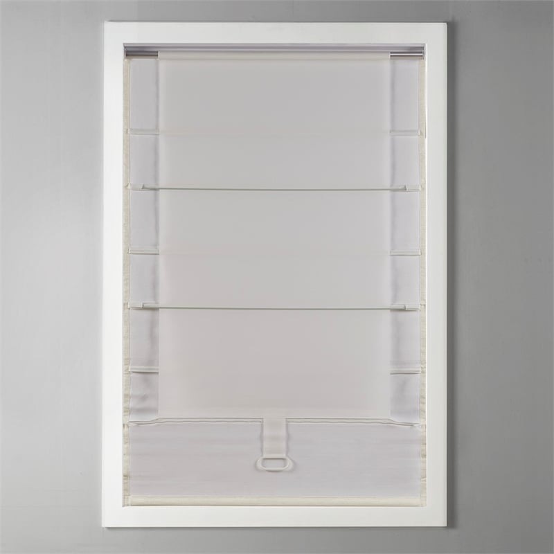 Madison Park Como Printed Faux Silk Room Cordless Roman Shade in Ivory 31x64