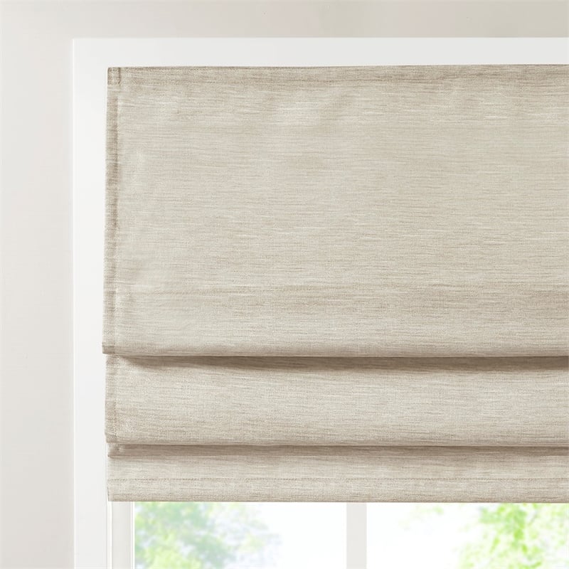 Madison Park Como Printed Faux Silk Room Cordless Roman Shade in Ivory 31x64