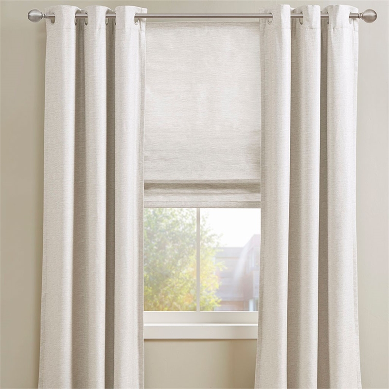 Madison Park Como Printed Faux Silk Room Cordless Roman Shade in Ivory 33x64