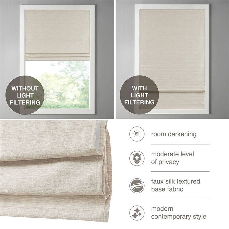 Madison Park Como Printed Faux Silk Room Cordless Roman Shade in Ivory 33x64