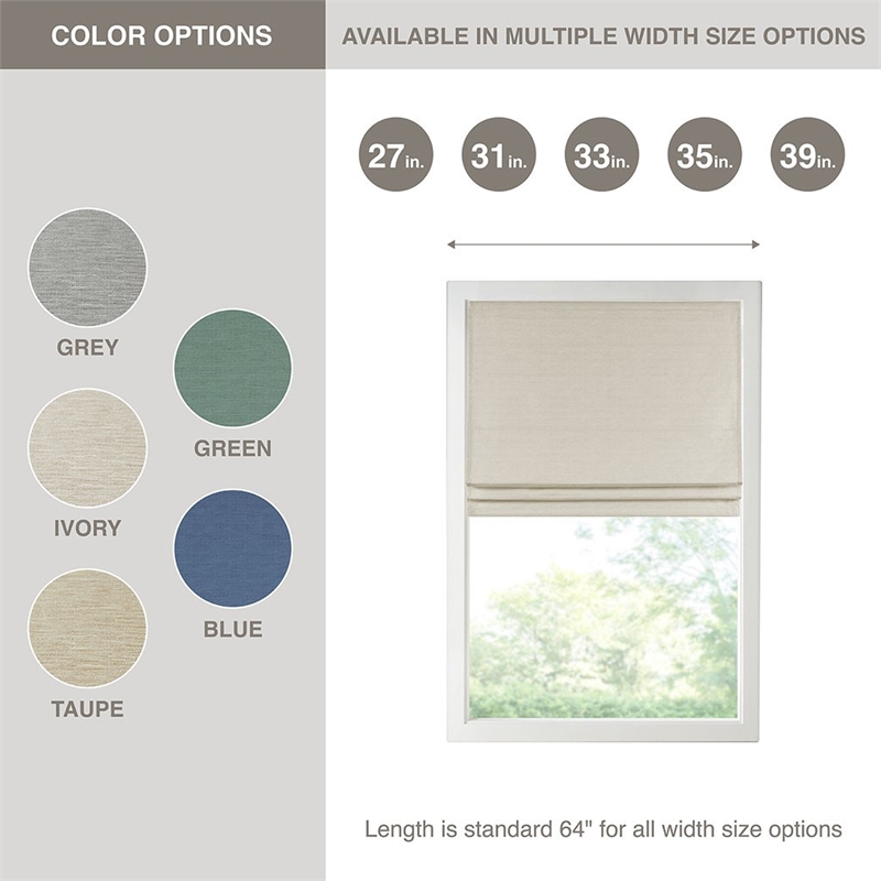 Madison Park Como Printed Faux Silk Room Cordless Roman Shade in Ivory 33x64