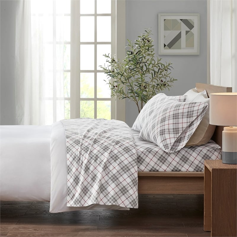 True North by Sleep Philosophy Cozy Flannel Sheet Set in Red Plaid Queen