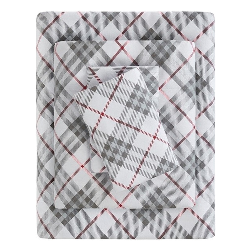 True North by Sleep Philosophy Cozy Flannel Sheet Set in Red Plaid Queen