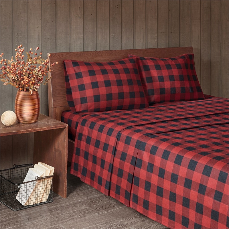 Woolrich Flannel Sheet Set in Red/Black Buffalo Check King