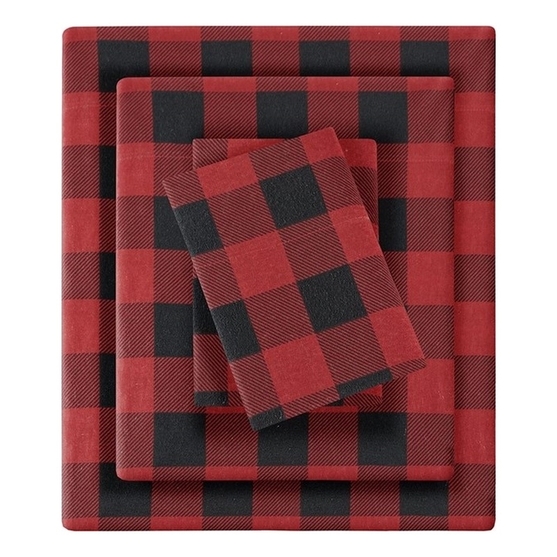 Woolrich Flannel Sheet Set in Red/Black Buffalo Check King