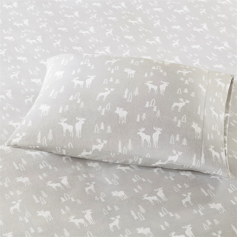 Woolrich Flannel Sheet Set in Grey Moose Cal King